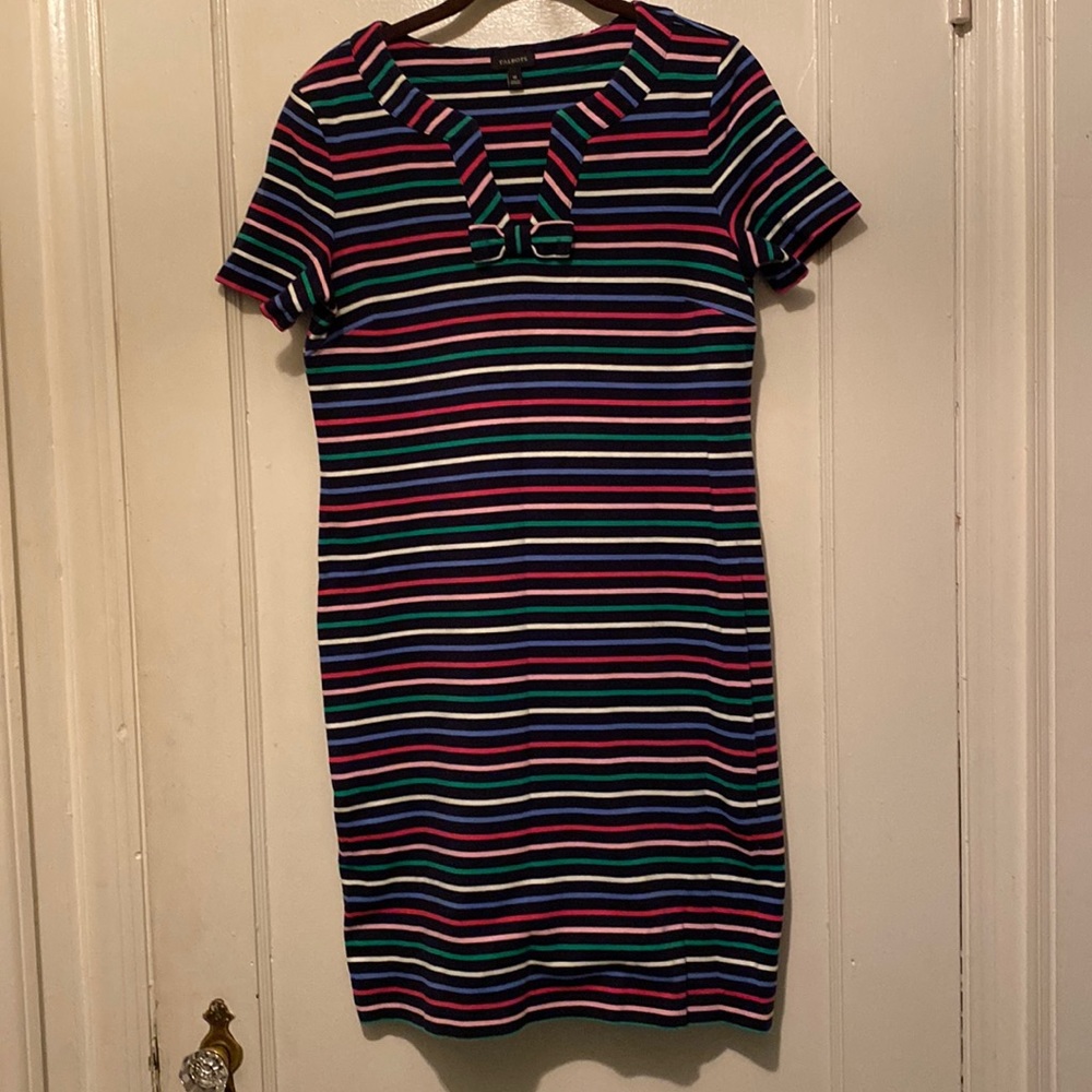 Talbots Black And Multicolored Striped Dress EUC